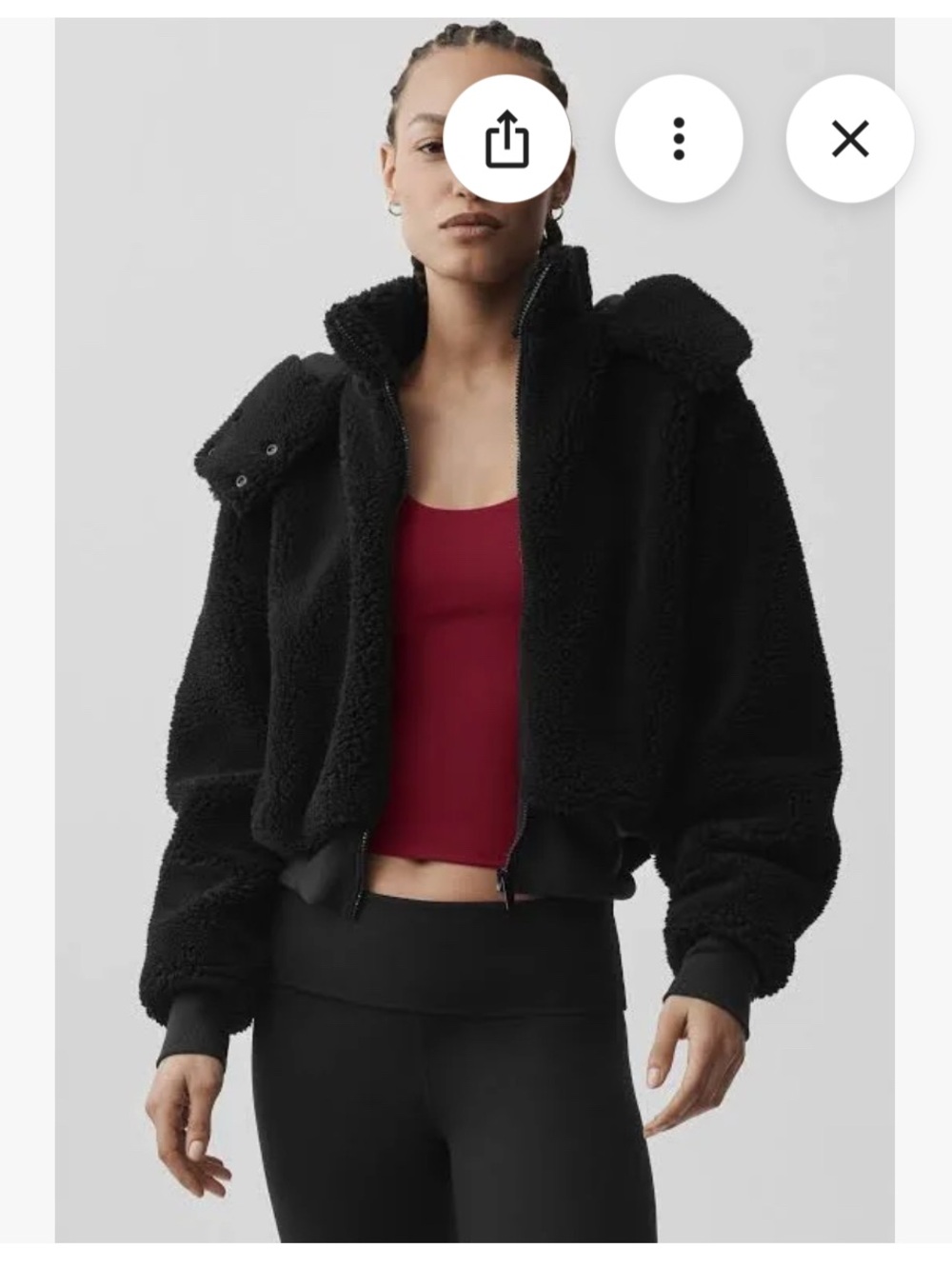 ALO black Foxy Sherpa Zip-Up hooded Jacket -